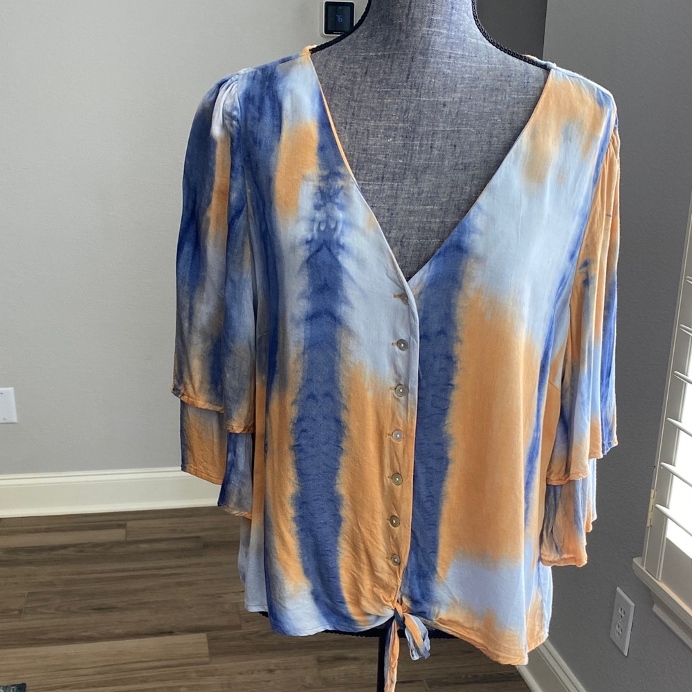 Elegant Blue and Orange Women's Blouse